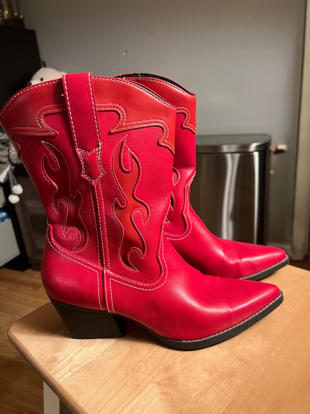 Red BOHO COW GIRL Western-Inspired Pointed Toe Ankle Boots